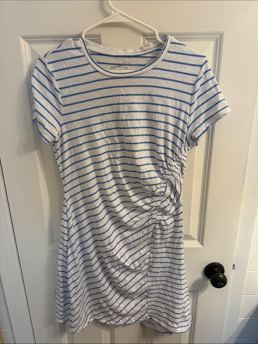 Women’s Blue Stripe Side-Ruch T-shirt Dress